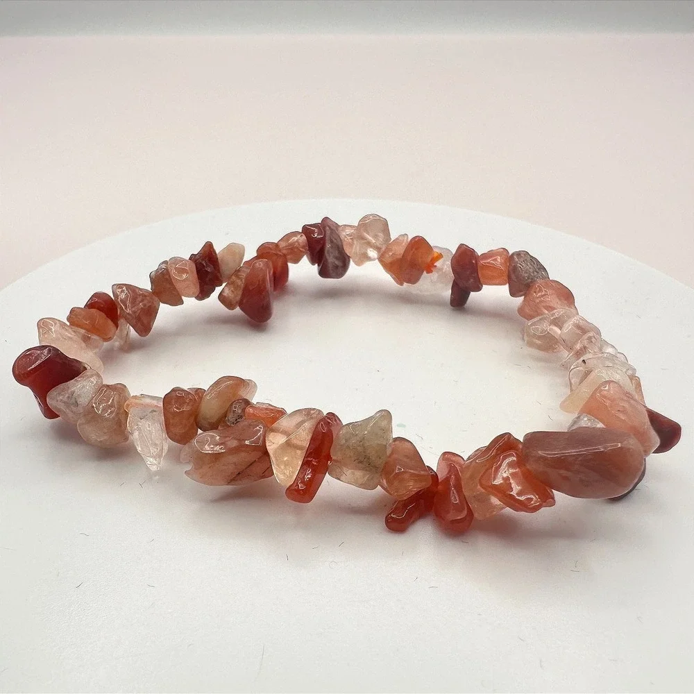 Vintage‎ 90s Carnelian Chip Beaded Stretch Bracelet Unisex Classic Jewelry